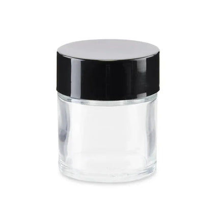 1 oz Clear Glass Child Resistant Jar With Smooth Black Lid - (200 Count)-Glass Jars-BeastBranding