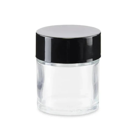 1 oz Clear Glass Child Resistant Jar With Smooth Black Lid - (200 Count)-Glass Jars-BeastBranding