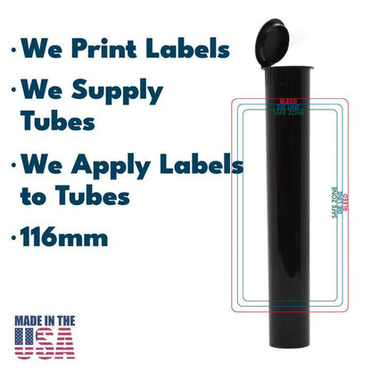 116mm Blunt Tube, with Printed Sticker and Application of sticker! Black, White or Clear Tubes-Custom Print Stickers-BeastBranding