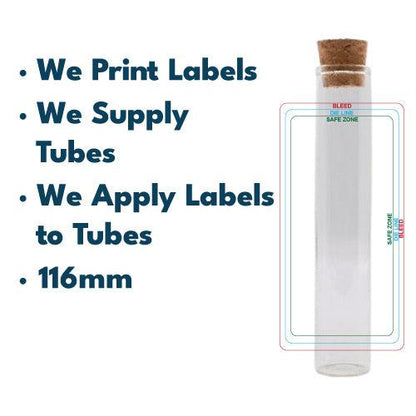 116mm Glass Tube w/ Cork , Printed Sticker, and Application of Sticker Clear or Matte Black-Custom Print Stickers-BeastBranding
