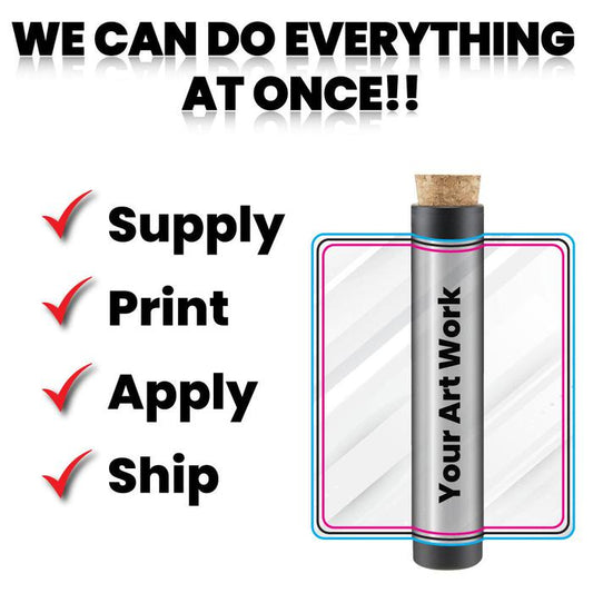 116mm Glass Tube w/ Cork , Printed Sticker, and Application of Sticker Clear or Matte Black-Custom Print Stickers-BeastBranding