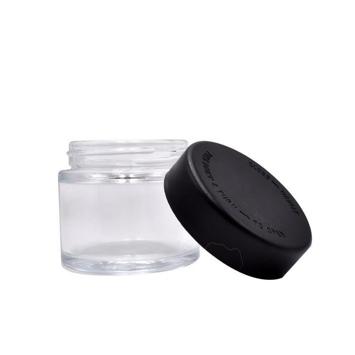 2oz Clear Glass Jar - Black Child Resistant Lids - (200 Count Per Case)-Glass Jars-BeastBranding