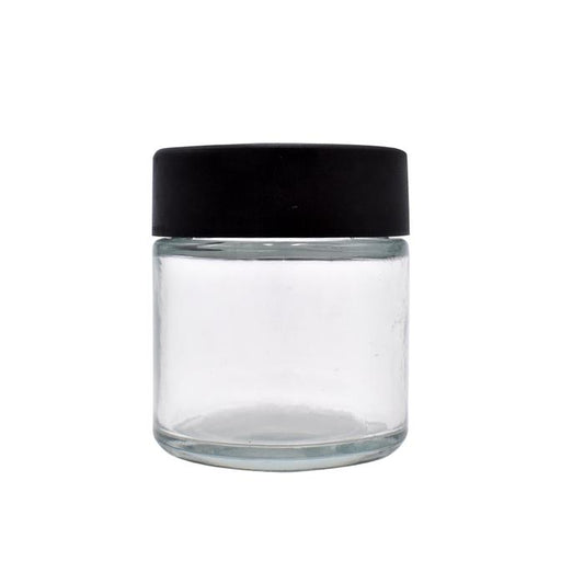 3oz Clear Glass Straight-Sided Round Jar with Black Child Resistant Lid - (90 Count)-Glass Jars-BeastBranding