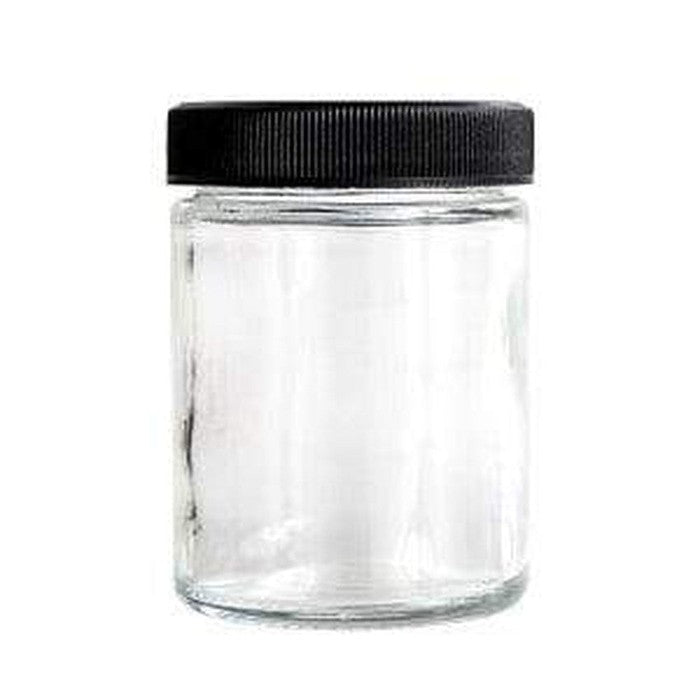 4oz Clear Glass Jar Screw Top And Black Lids With Labels & Application-Glass Jars-BeastBranding