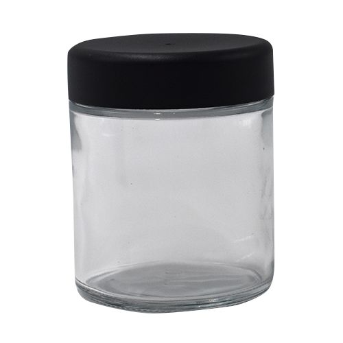 4oz Extra Wide Clear Glass Jar with Black Child-Proof Cap (24 Count Case)-Glass Jars-BeastBranding