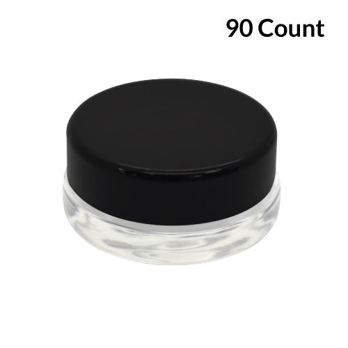 7ml Clear Glass Low-Profile Container - Black or White Cap (90 - 22,500 Count)-Low Profile Jars-BeastBranding