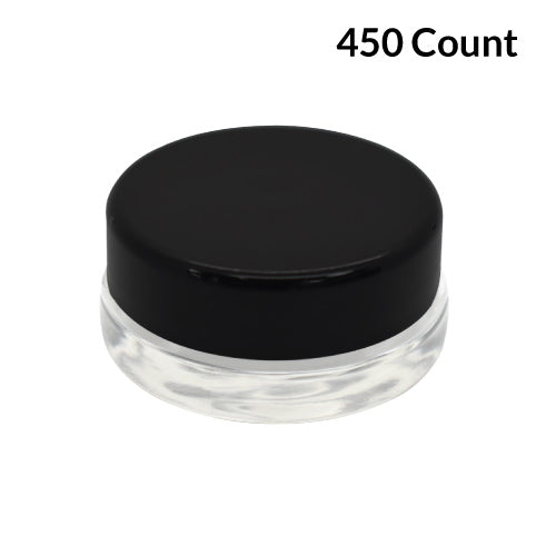 7ml Clear Glass Low-Profile Container - Black or White Cap (90 - 22,500 Count)-Low Profile Jars-BeastBranding