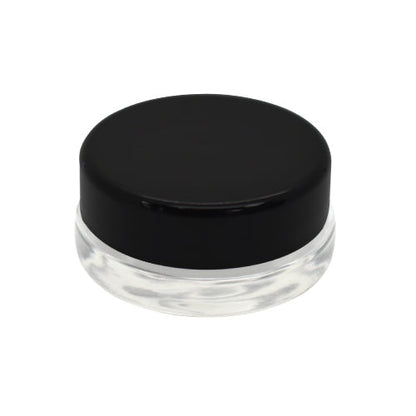 7ml Clear Glass Low-Profile Container - Black or White Cap (90 - 22,500 Count)-Low Profile Jars-BeastBranding