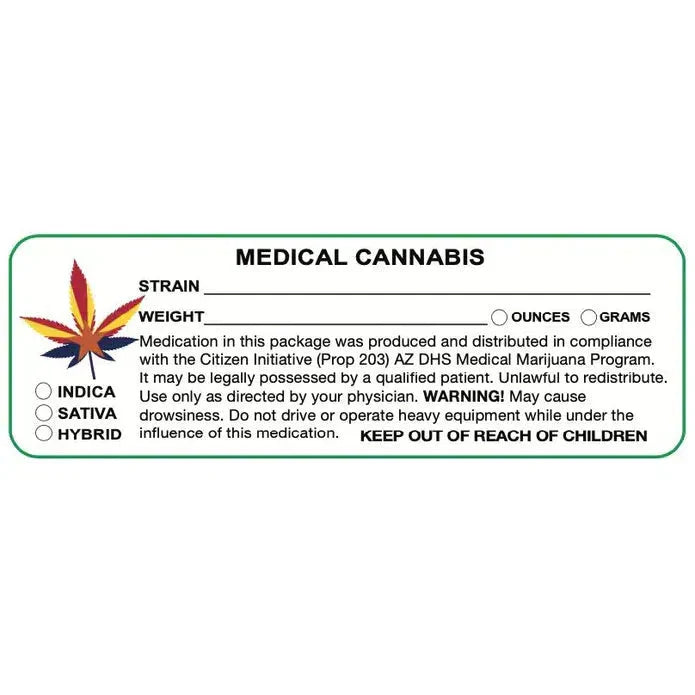 Arizona "Canna Strain & Weight Label" 1" x 3" Inch 1000 Count-Prescription Labels & State Compliant Labels-BeastBranding