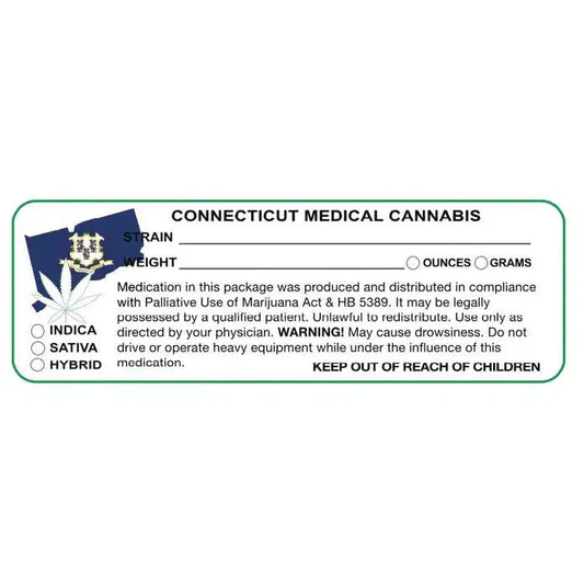 Connecticut "Canna Strain & Weight Label" 1" x 3" Inch 1000 Count-Prescription Labels & State Compliant Labels-BeastBranding
