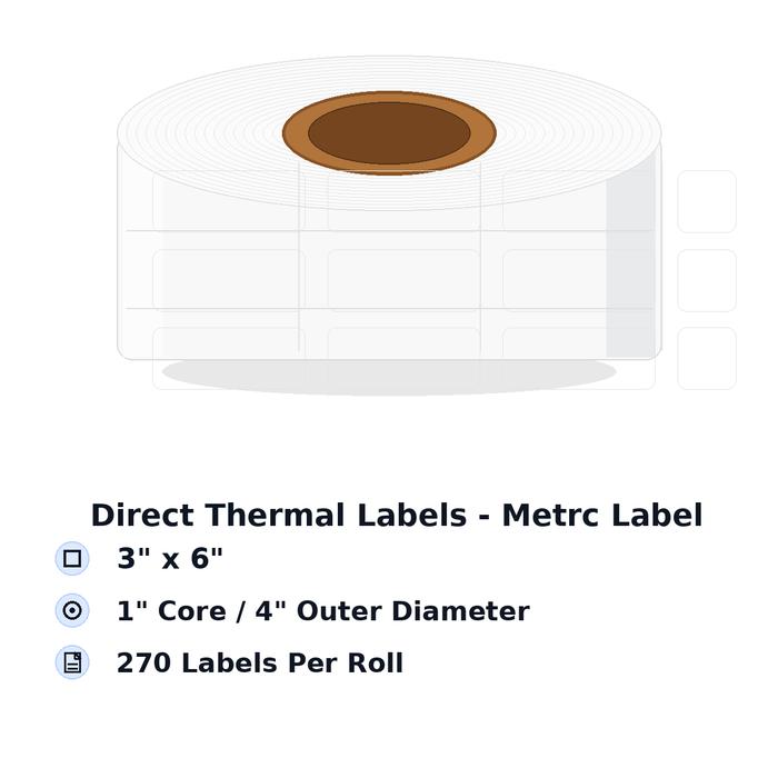 Direct Thermal Labels - Metrc Label - 3" x 6" - 1" Core / 4" Outer Diameter - (270 Labels Per Roll)-Stock Labels-BeastBranding
