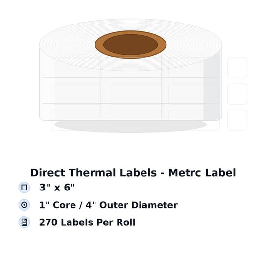 Direct Thermal Labels - Metrc Label - 3" x 6" - 1" Core / 4" Outer Diameter - (270 Labels Per Roll)-Stock Labels-BeastBranding