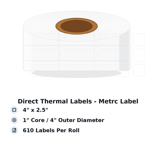 Direct Thermal Labels - Metrc Label - 4" x 2.5" - 1" Core / 4" Outer Diameter - (610 Labels Per Roll)-Stock Labels-BeastBranding