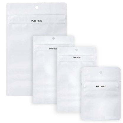 Loud Lock Grip N Pull Mylar Bag White Starter Kit - 4 Sizes - (500 Bags per Size)-Mylar Smell Proof Bags-BeastBranding