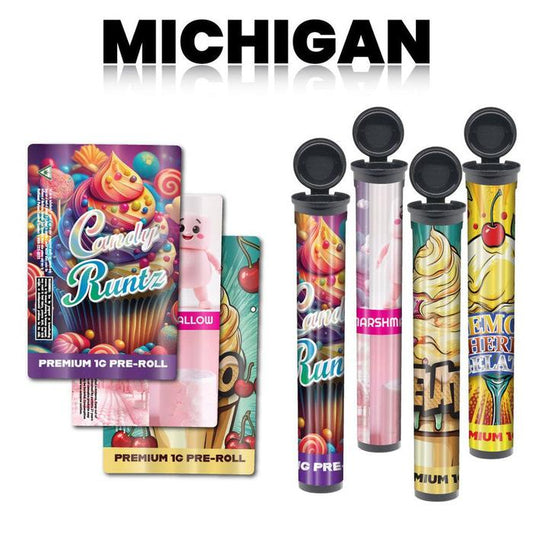 Michigan Pre-Designed Strain 116mm Black Blunt Tube, with Strain Sticker Applied!-Custom Print Stickers-BeastBranding