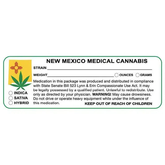 New Mexico "Canna Strain & Weight Label" 1" x 3" Inch 1000 Count-Prescription Labels & State Compliant Labels-BeastBranding