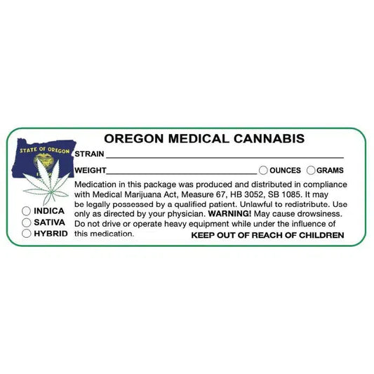 Oregon "Canna Strain & Weight Label" 1" x 3" Inch 1000 Count-Prescription Labels & State Compliant Labels-BeastBranding