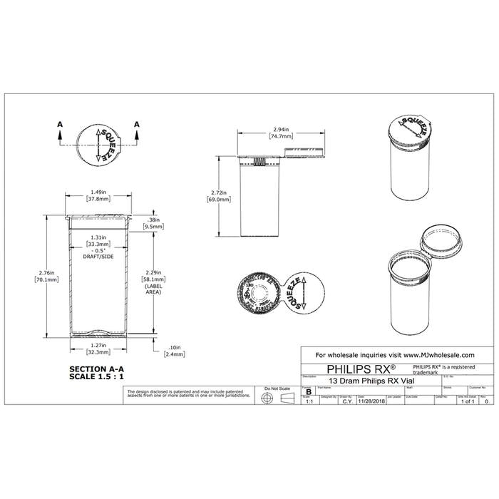 Philips RX 13 Dram Pop Top Vial - Child Resistant - Vials With Labels & Application-Pop Top Vials-BeastBranding