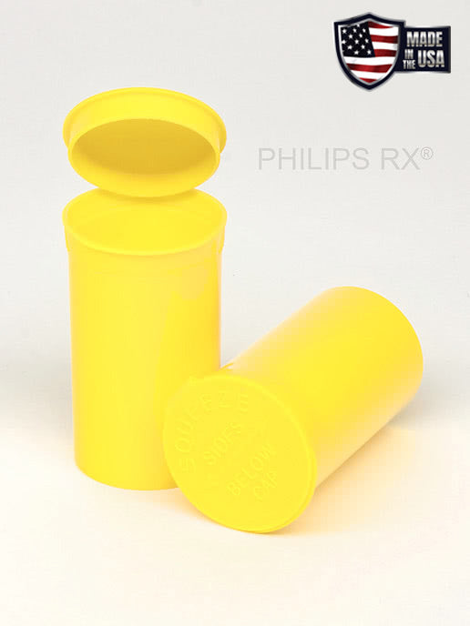 Philips RX 19 Dram Pop Top Vial - 1/8 Oz - Child Resistant - Opaque Lemon - Pallet (16200 Count)-Pop Top Vials-BeastBranding