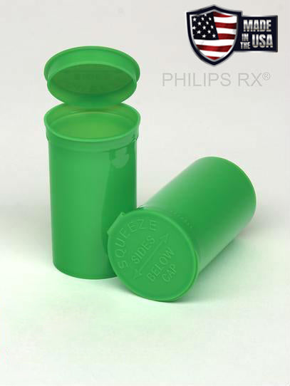 Philips RX 19 Dram Pop Top Vial - 1/8 Oz - Child Resistant - Opaque Lime Green - (225 - 16,200 Count)-Pop Top Vials-BeastBranding