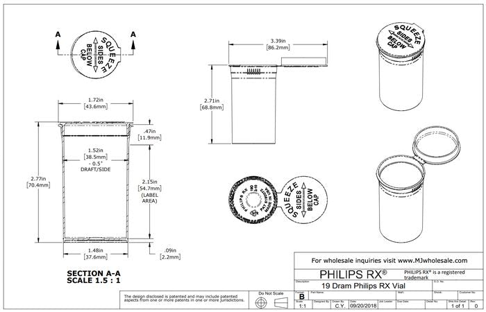 Philips RX 19 Dram Pop Top Vial - 1/8 Oz - Child Resistant - Translucent Clear - (225 - 16,200 Count)-Pop Top Vials-BeastBranding