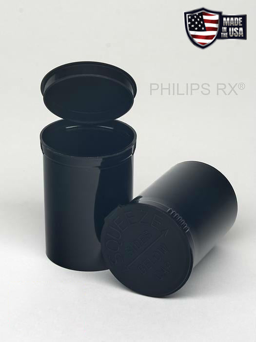 Philips RX 30 Dram Pop Top Vial - 1/4 Oz - Child Resistant - Black - Opaque - (150 - 10,800 Count)-Pop Top Vials-BeastBranding