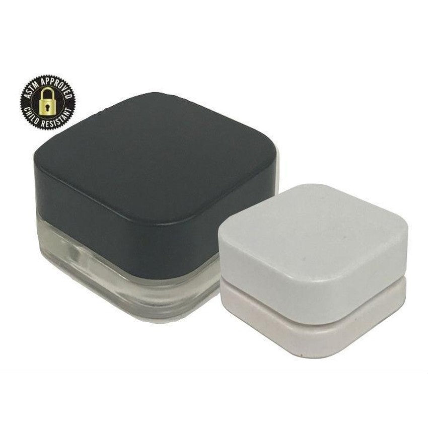 Qube 9mL Square Glass Concentrate Jar - Clear, Opaque Black, or Opaque White Child Resistant (Various Counts)-Concentrate Containers and Accessories-BeastBranding