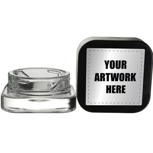 Qube 9mL Square Glass Low Profile Jar With Labels & Application-Low Profile Jars-BeastBranding