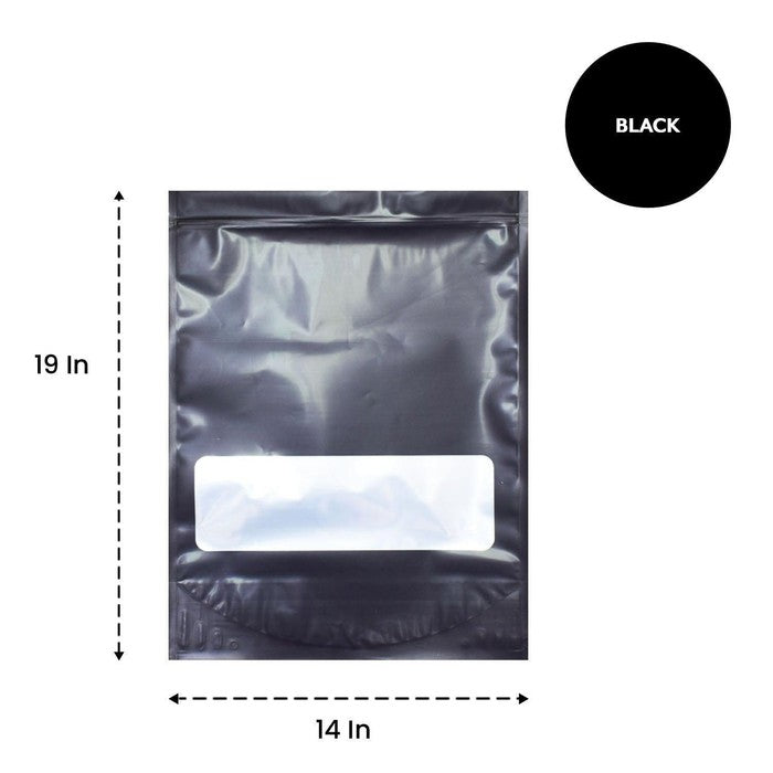 SAMPLE of Mylar Bag Black With Window - 1 Lb Bag - 448 Grams - 14.5" x 19 - (1 Count SAMPLE)-Mylar Smell Proof Bags-BeastBranding