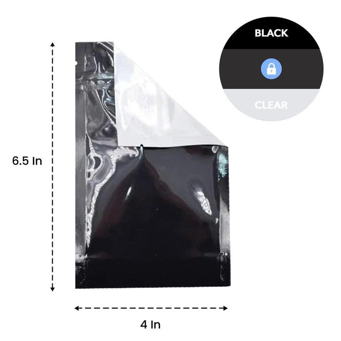 SAMPLE of Mylar Bag Black/Clear - 1/4 Oz - 7 Grams - 4 x 6.5" - (1 Count SAMPLE)-Mylar Smell Proof Bags-BeastBranding