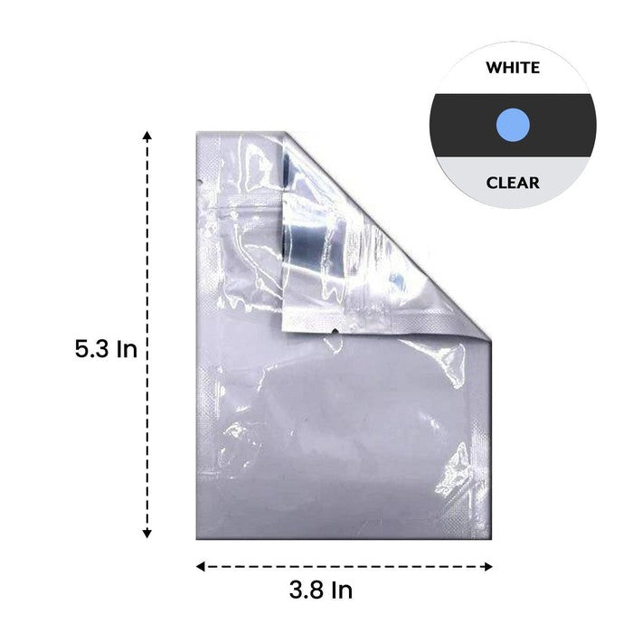 SAMPLE of Mylar Bag White/Clear 3.8" x 5.3" 1/8 Oz - 3.5 Grams - (1 Count SAMPLE)-Mylar Smell Proof Bags-BeastBranding