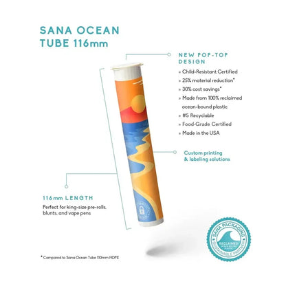 Sana Packaging 116mm Ocean Tube - Black Or White - #5 Recyclable - (1,000 Tubes Per Case)-Joint Tubes & Blunt Tubes-BeastBranding