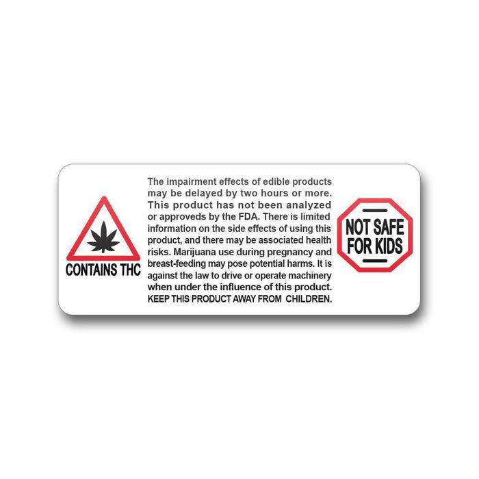 Warning Edible Label "Contains THC" & "Not Safe For Kids" 1" x 3" Inch 1000 Count-Prescription Labels & State Compliant Labels-BeastBranding