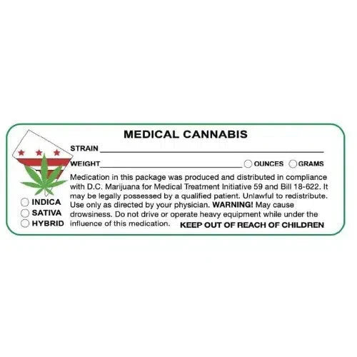 Washington DC "Canna Strain & Weight Label" 1" x 3" Inch 1000 Count-Prescription Labels & State Compliant Labels-BeastBranding